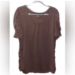 Style & Co. Brown Ruched Sleeve Blouse